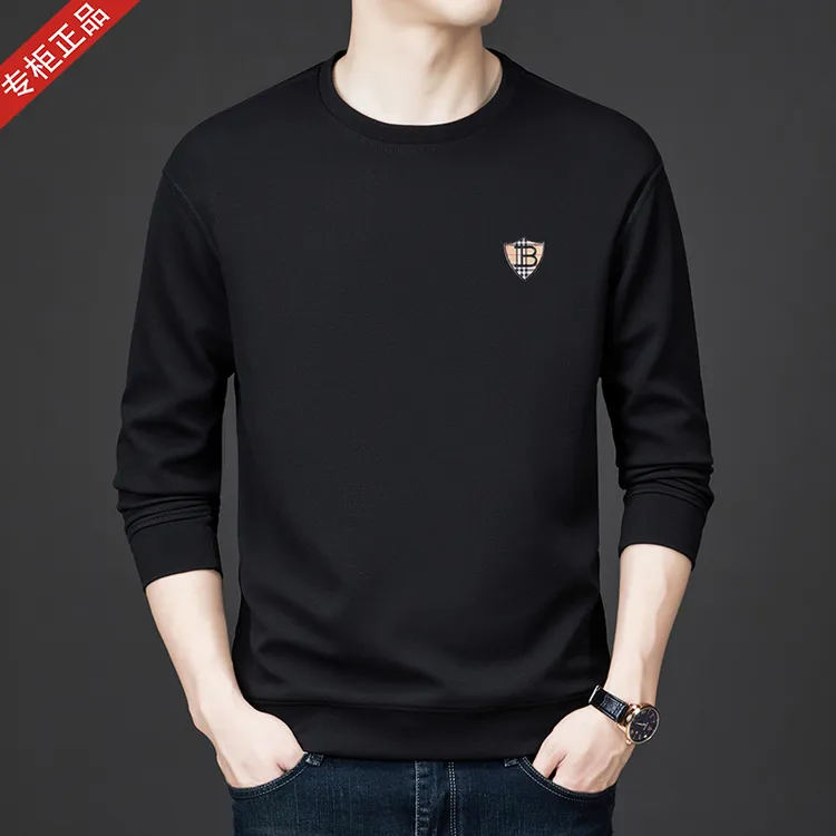 秋冬季新款英伦长袖T恤卫衣男商务休闲潮流高档圆领纯棉刺绣上衣