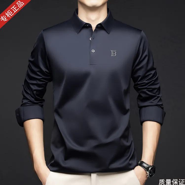 秋季新款英伦长袖T恤POLO衫男商务休闲高档纯色翻领无痕速干长袖