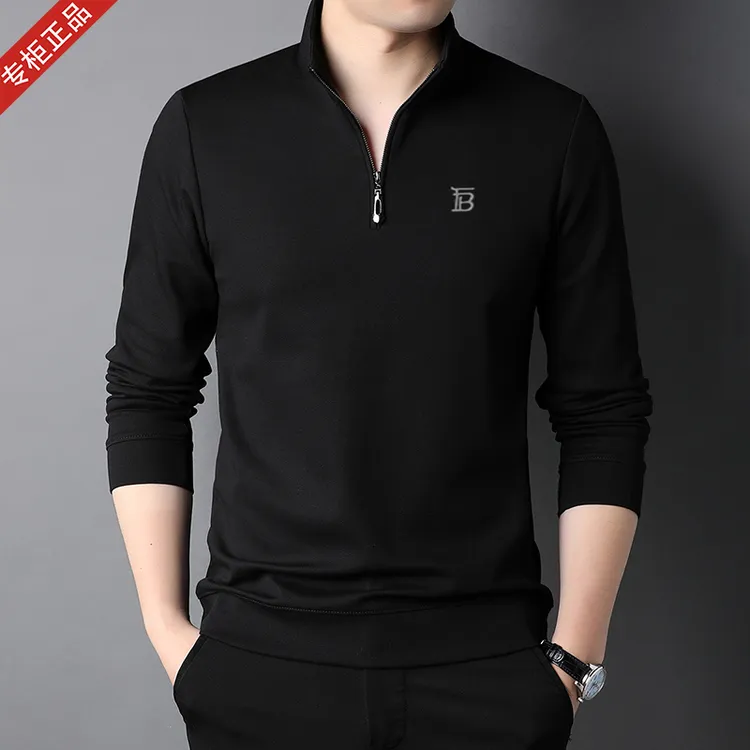 专柜正品英伦长袖T恤卫衣男商务休闲潮流高档半拉链纯色打底上衣