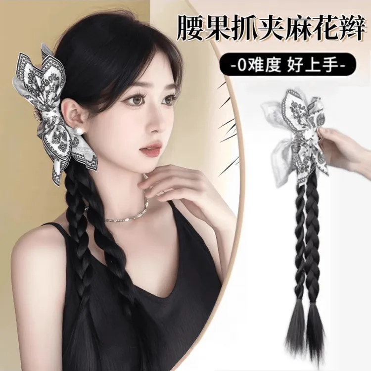 抓夹辫子女新中式夏日清新腰果发夹拳击辫抓夹款仿真发假发辫马尾