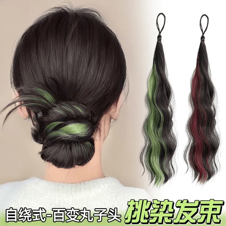 假发彩色自绕式丸子头假发束挑染发条花苞头盘发神器发髻仿真发圈