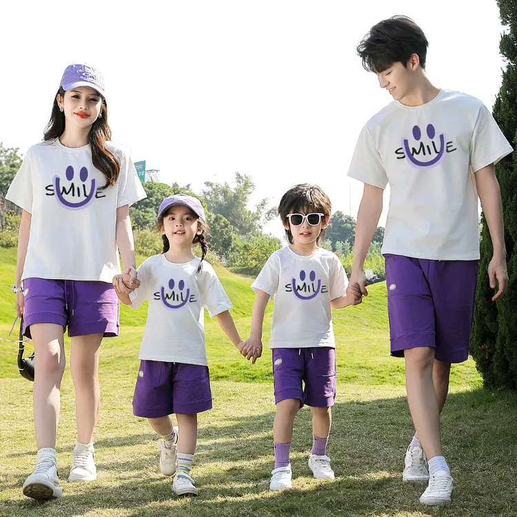 亲子装夏装2024新款母女四口一家三口夏季t恤运动套装母子全家福