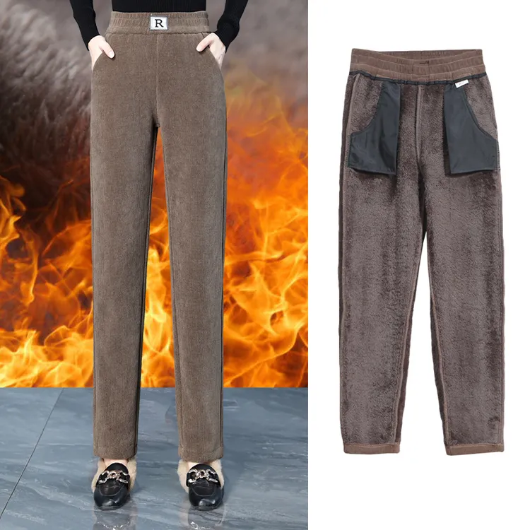 舒奇丽高档加绒加厚保暖休闲裤子棉裤外穿暖裤暖裤高腰大码2893