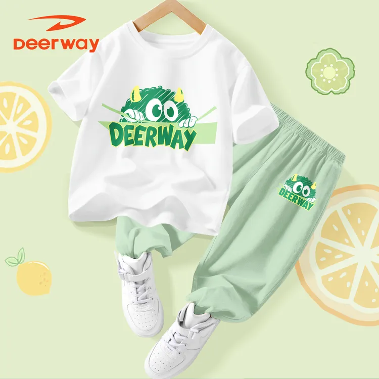 德尔惠儿童透气纯棉短袖防蚊长裤夏季男童女童中大童休闲透气套装