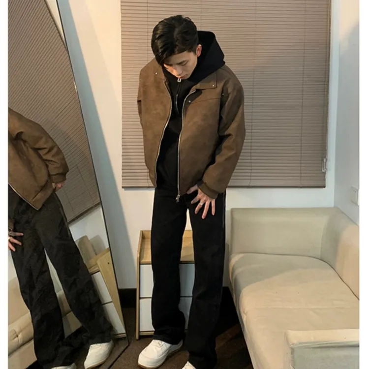 美拉德棕色皮衣外套男春秋款潮流百搭痞帅机车夹克vintage棒球服
