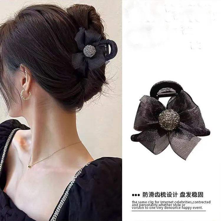 高级感发夹女蝴蝶结抓夹后脑勺小号网红头发鲨鱼夹子发卡盘发头饰