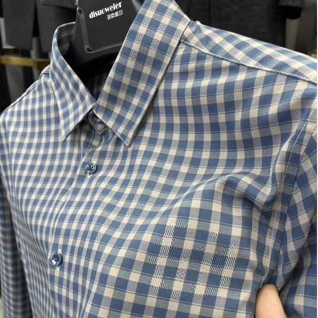 John Bunni提花格子男士长袖衬衫商务休闲春秋款衬衣免烫抗皱寸衫