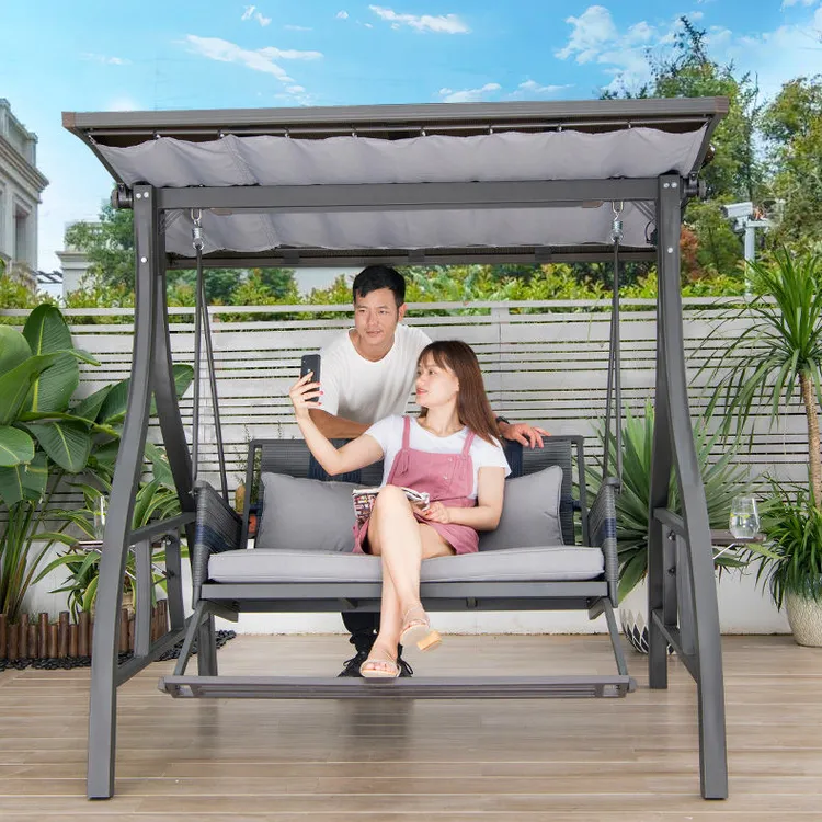 户外太阳能秋千摇椅露台庭院花园双人位荡秋千阳台吊椅摇椅