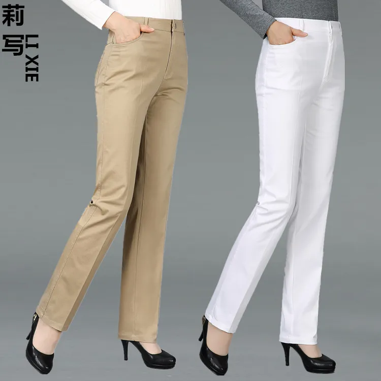 秋冬加绒加厚直筒妈妈裤高腰弹力显瘦宽松大码遮胯白色修身牛仔裤