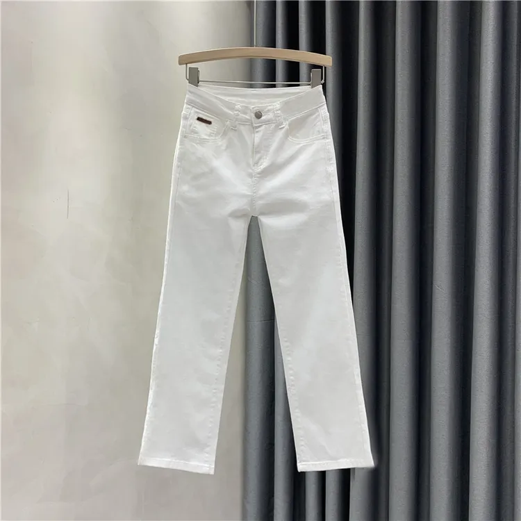2025冬季加绒白色直筒牛仔裤加绒高腰显瘦九分小个子烟管女款裤子