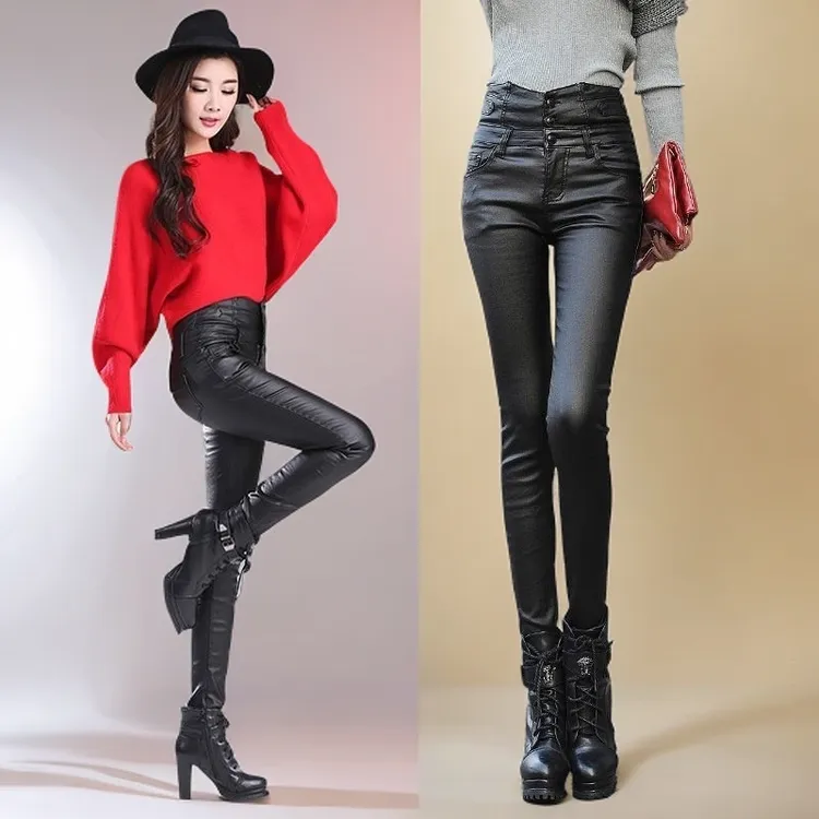 哑光pu皮裤女春秋新款外穿高腰紧身新款爆款弹力显瘦打底裤子保暖