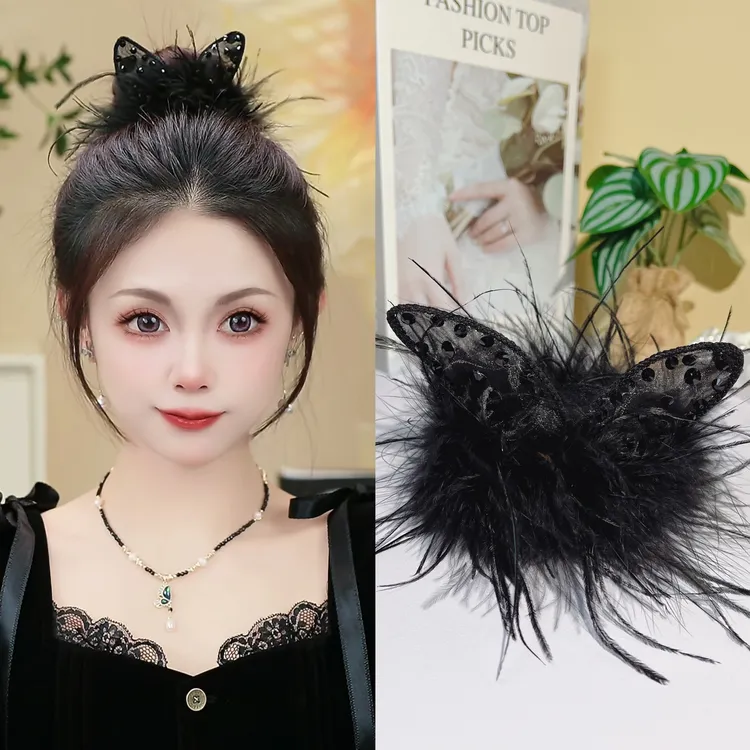 【精灵耳】精致感时尚气质羽毛啪啪圈发夹发饰