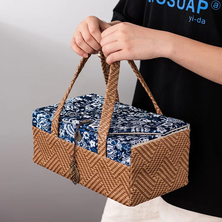 茶具收纳包布袋旅行便携茶道加厚手提户外露营大容量藤编布艺包