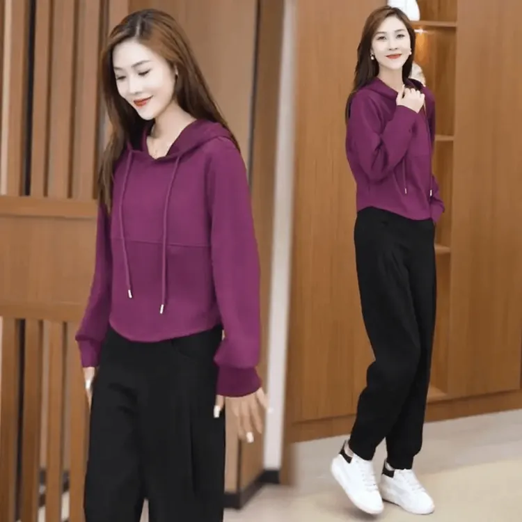 2024秋季新款减龄宽松连帽卫女秋冬显瘦气质长袖