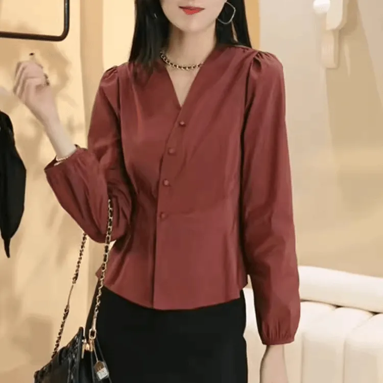 法式显瘦红衬衫春季女装时尚成人洋气长袖设计感小众开衫女士上衣
