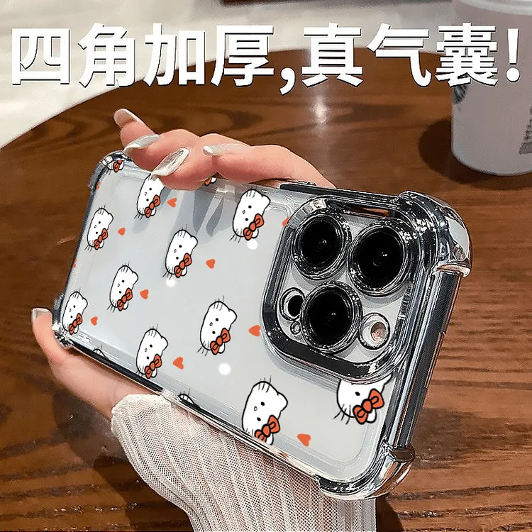 四角电镀爱心凯蒂适用苹果15华为oppo小米14vivo手机壳iphone1312