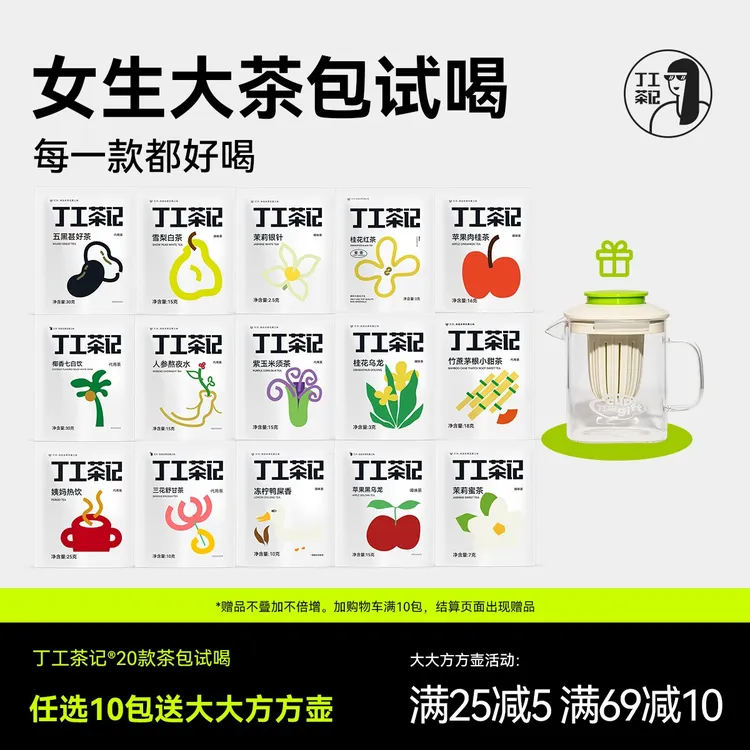 丁工茶记袋泡茶茶包冷泡茶女生10包送壶好茶冲泡酸梅汤饮品