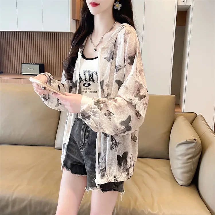 2024年新款纳米冰丝渐变扎染连帽防晒衣女潮大码时尚休闲百搭夏季
