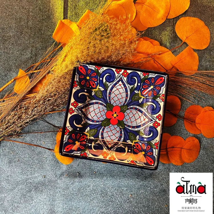 阿勒玛新疆包邮【紫色花海】8寸方盘加厚防烫装汤轻奢餐盘子