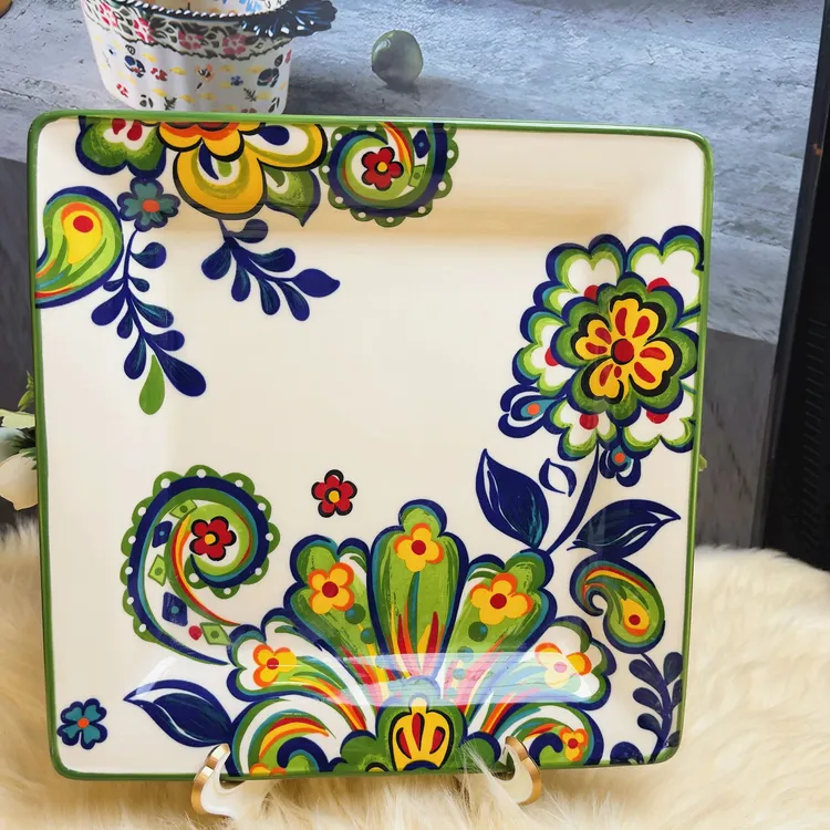 阿勒玛 新疆包邮【托斯卡纳】手绘11寸方盘家用加厚防烫耐磨餐盘