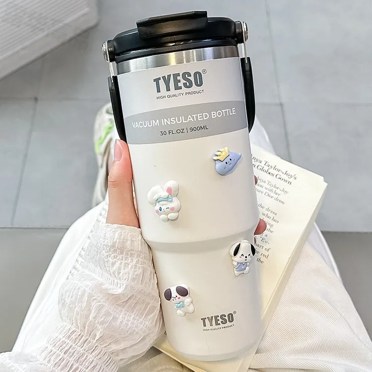 大容量水杯双饮吸管户外车载保温杯提手运动高颜值户外保温杯