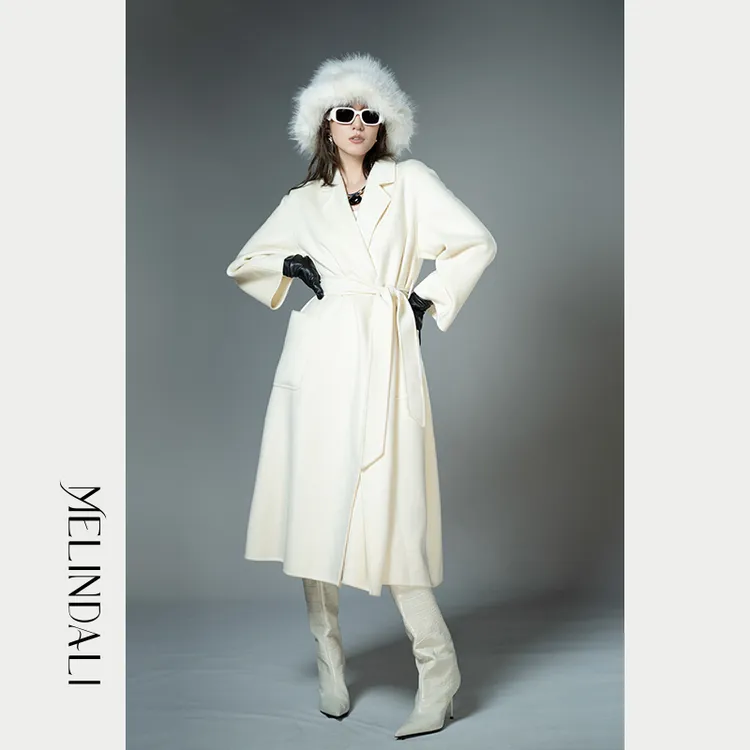 Melinda Li 【缪斯】篙奢品质100山羊绒平驳领长款羊绒大衣外套