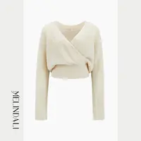 Melinda Li 【珊瑚绒绒】软糯ALPACA羊驼毛短款优雅交叠领套头毛衣