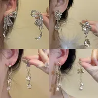 满钻飘带蝴蝶结耳钉女冷淡风耳环轻奢小众设计感高级耳饰