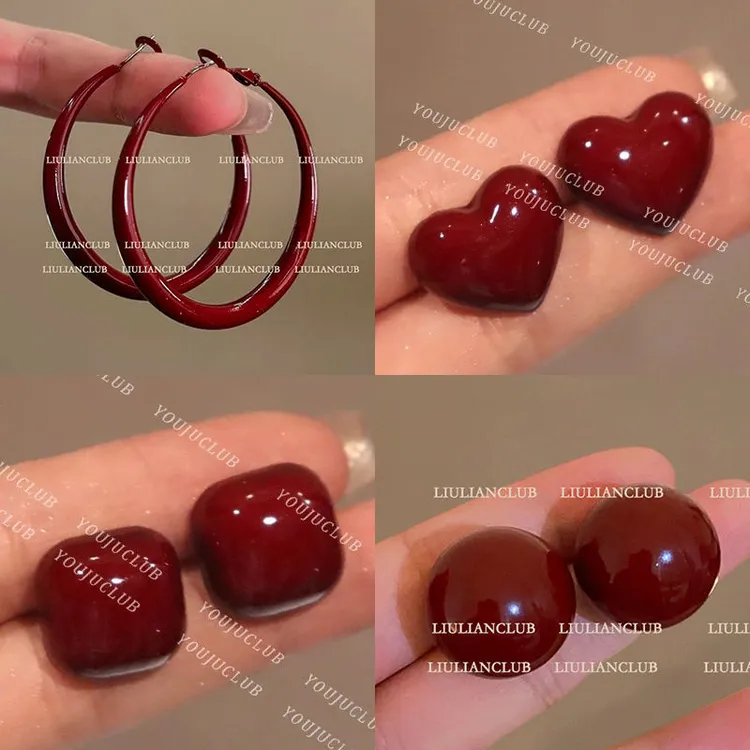 洋气显白安可拉红几何耳钉女日韩风气质轻奢高级感耳饰