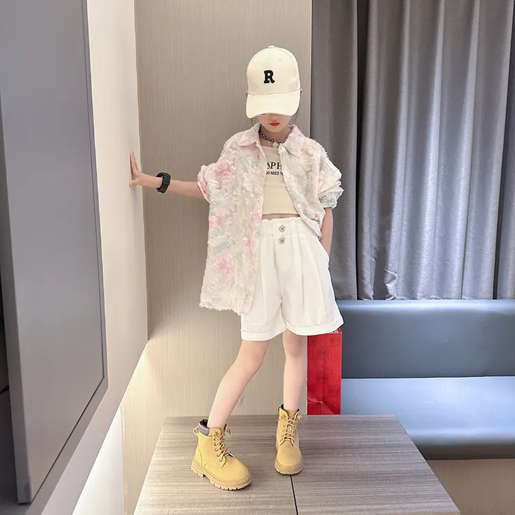 女大童衬衫2024夏季上新彩色流苏薄款翻领防晒衣长袖宽松衬衣外套