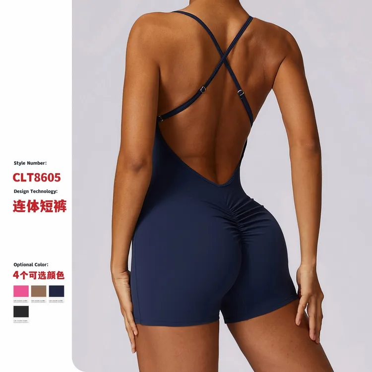 速干裸感运动连体服一体休闲跑步健身服紧身美背瑜伽服8605