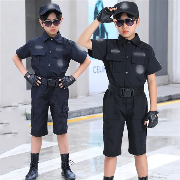 短袖儿童警服特警衣服警全套服装男孩小军装警察服女童特种兵表演