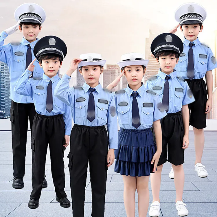 儿童警察服幼儿园学生舞蹈军训小交警军装小孩亲子表演演出服装