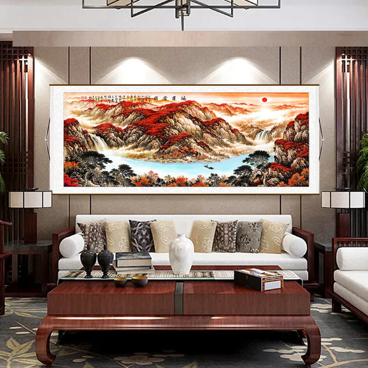 《鸿运当头》国画山水画客厅装饰招财风水办公室挂字画背景墙挂画