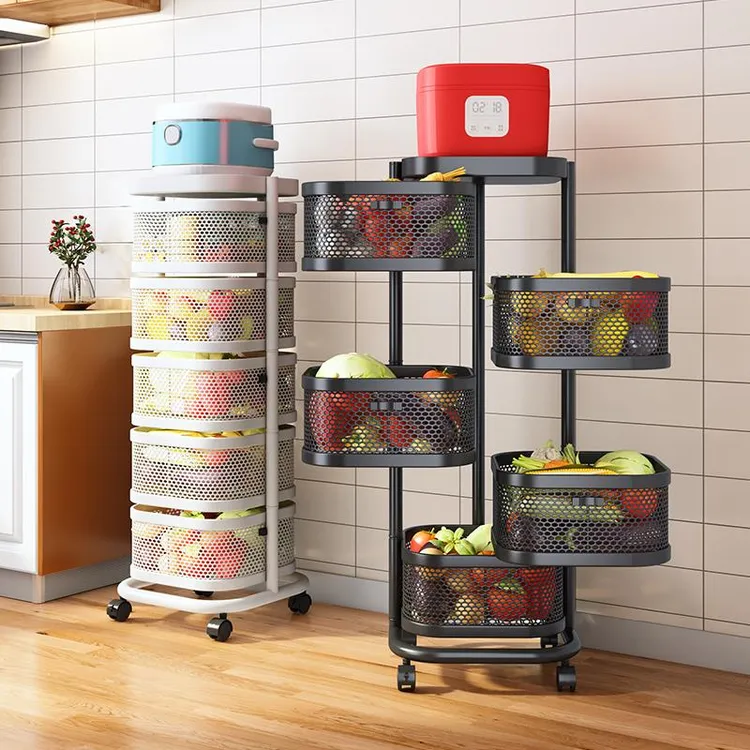 收纳放家用厨房蔬菜旋转置物架移动多功能架子专用落地式储物多层