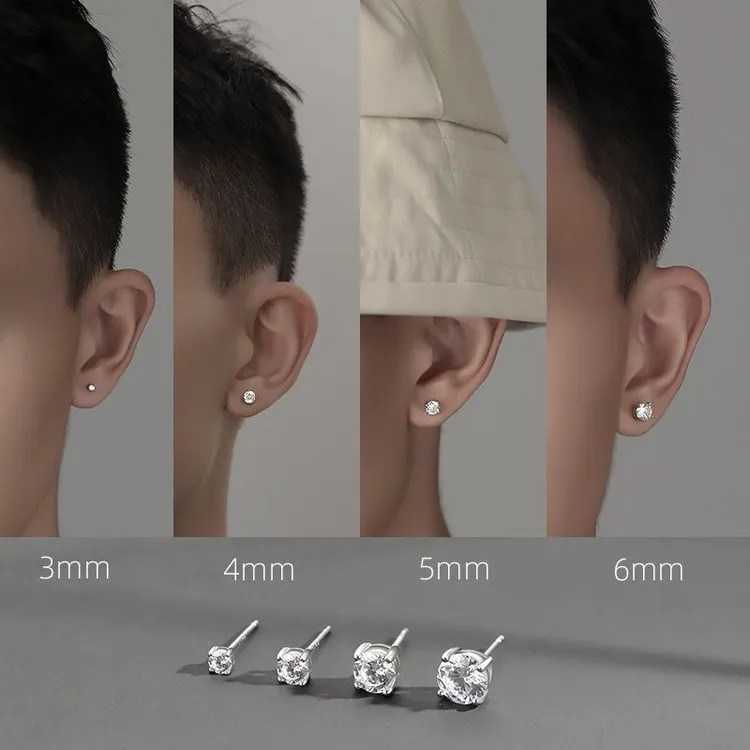 合金耳饰 简约男士耳钉男百搭ins高级感锆石养耳洞睡觉免摘耳骨钉