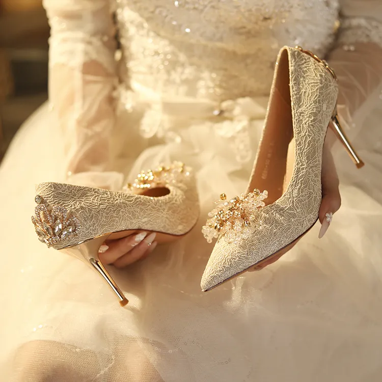 【百搭高版】可拆卸尖头法式高跟鞋女新娘婚鞋气质不累脚小众设计感