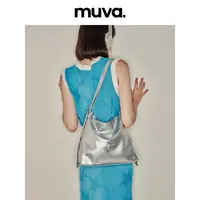 MUVA慵懒风托特包包女银色双肩包高级感大容量通勤包