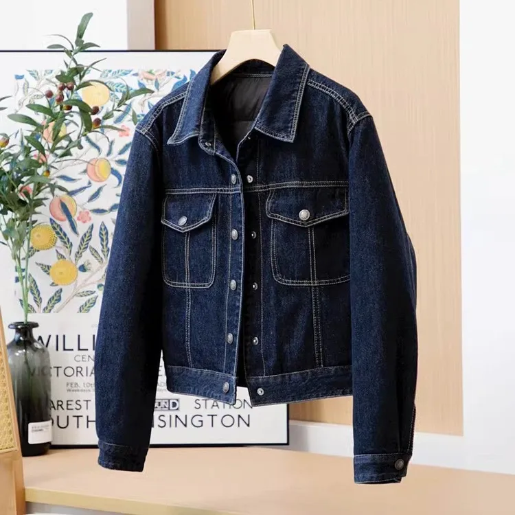 港风加棉加厚复古牛仔短款2025外套新款宽松小个子休闲夹克上衣