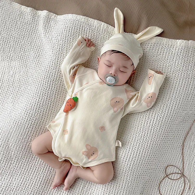 新生婴儿长袖包屁衣春秋款纯棉A类宝宝双层护肚三角秋冬打底哈衣