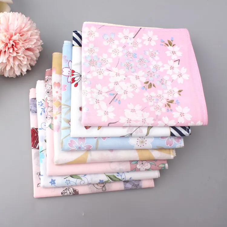 古风女士印花手帕全棉材质超薄柔软吸汗大尺寸棉柔手绢怀旧吸水