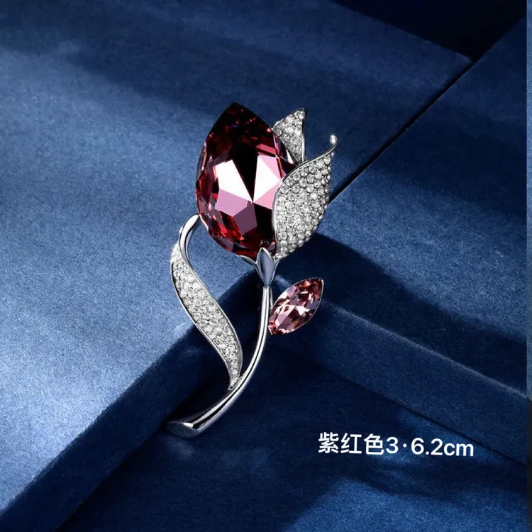 合金仿水晶胸针 紫色郁金香胸针高档时尚优雅百搭西服大衣专用款