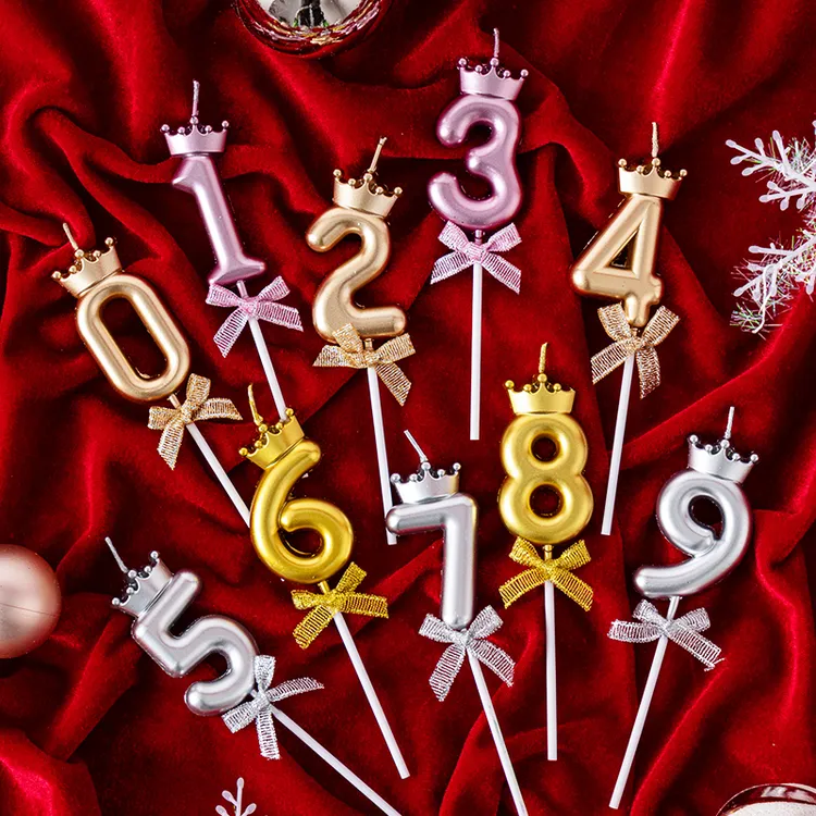皇冠蝴蝶结数字蜡烛香槟金金银粉生日蛋糕0-9蜡烛插件甜品台装扮