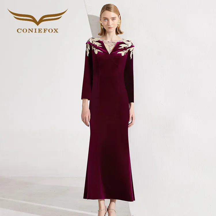 创意狐2024新款高级感名媛晚礼服高贵丝绒端庄大气宴会酒会礼服裙