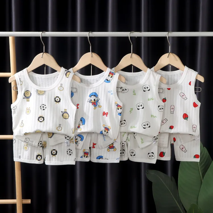 儿童背心套装家居服夏季无袖薄款男A类纯棉背心短裤睡衣