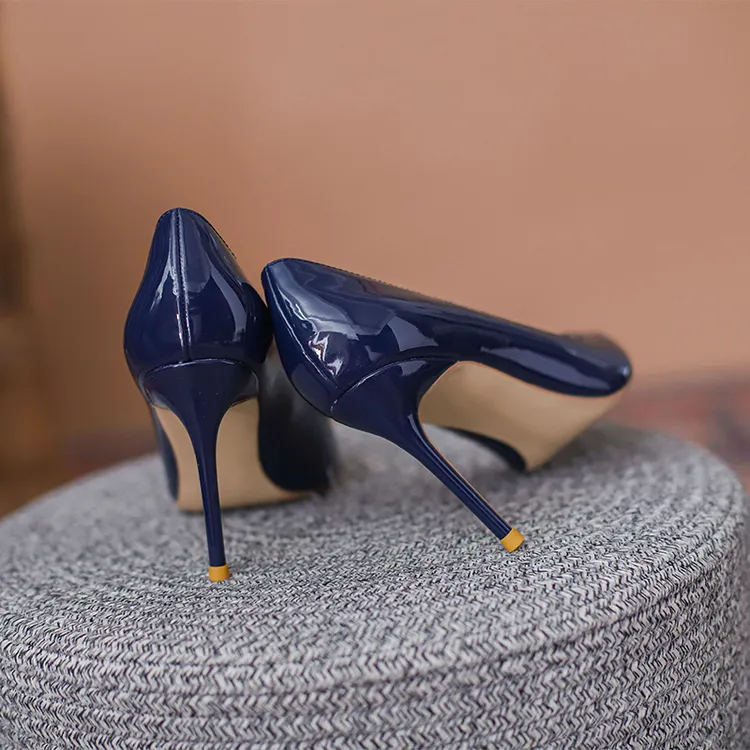 飞燕女鞋2023春夏新款少女网红蓝色漆皮高跟鞋女细跟性感尖头单鞋