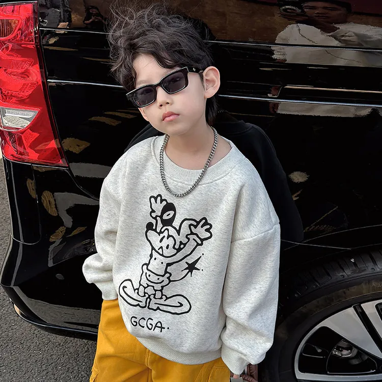 儿童加绒卡通印花卫衣2024冬季新款男童韩版加厚上衣冬装长袖打底