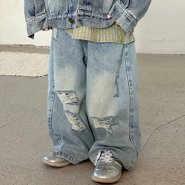 2024秋季新款儿童裤子酷帅时尚洋气中小男童韩版破洞牛仔裤宽松潮