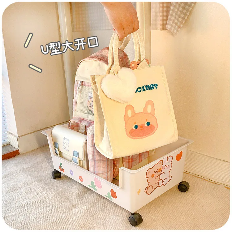 书本收纳箱学生宿舍可移动带轮教室放书包的置物架工位桌下小推车