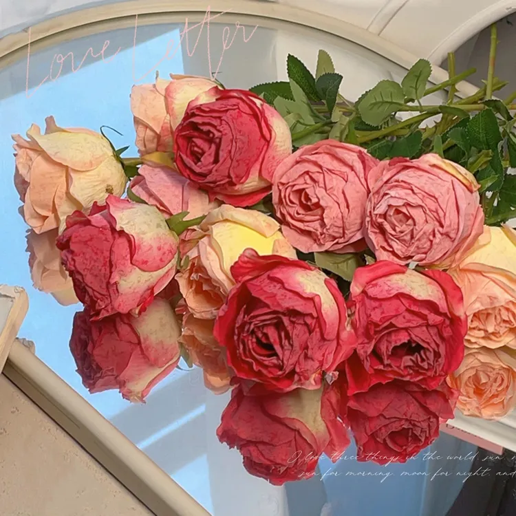 油画风玫瑰花仿真花高档轻奢假花客厅摆件送女朋友七夕礼物永生花